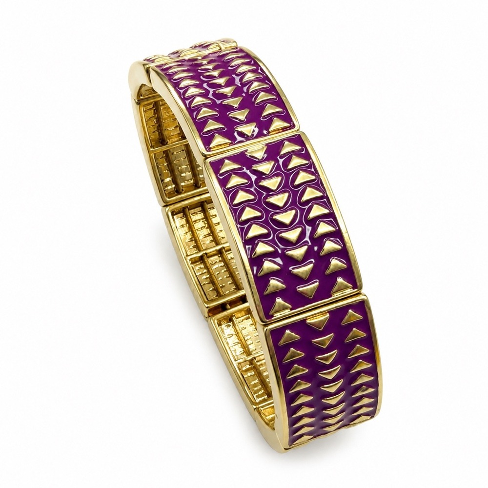 NWT Lia Sophia Rhythmic Bracelet Purple Gold Stretch Geometric Y2K Statement